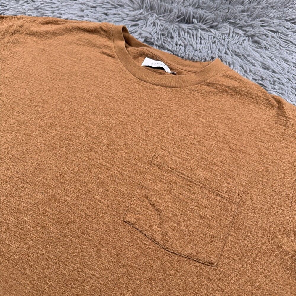 Topman Adult Shirt Large Brown French Terry Soft Solid Casual Pullover Tee Mens